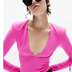 Zara Fuchsia V-Neck Bodysuit